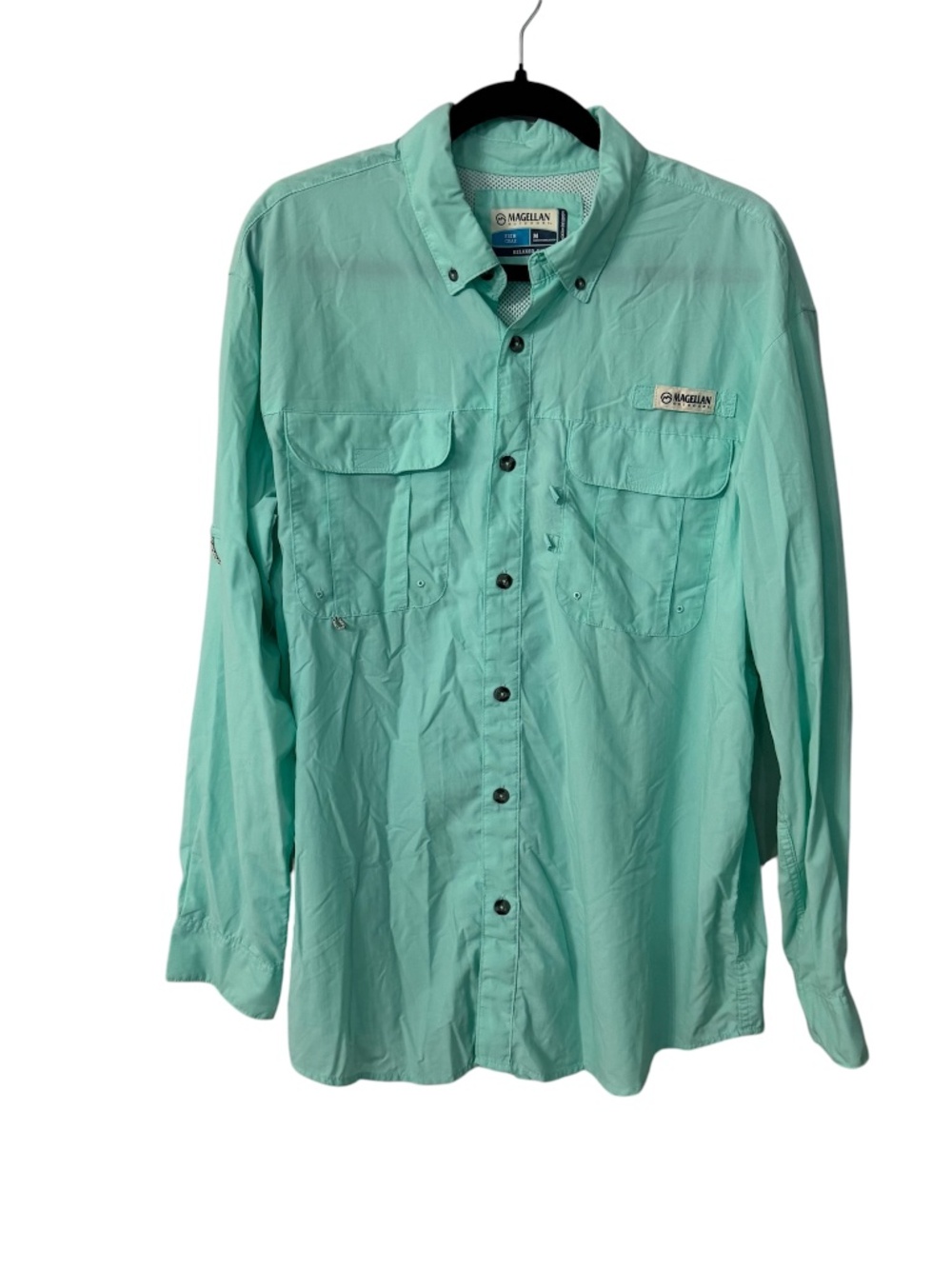Magellan Aqua Moisture Wicking Relaxed Fit Long Sleeve Button Up Shirt Sz M GUC